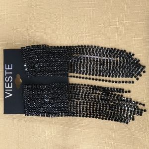 3/$18 Vieste 4 1/2" Long Black Dangle Pierced Earrings Lot 289